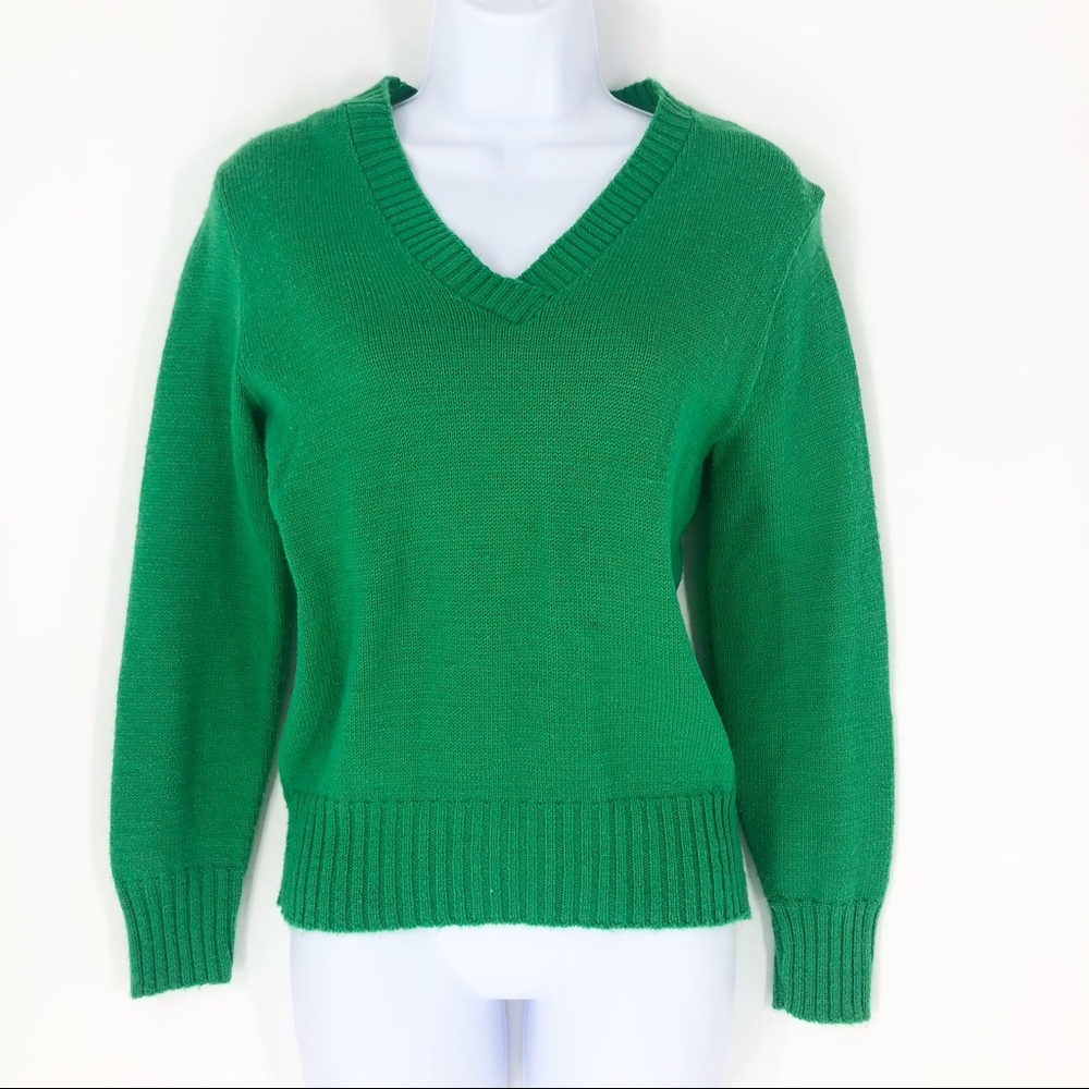 Brand Unknown Vintage Small (no size tag) 80’s Green Cuffed Wool Blend Sweater
